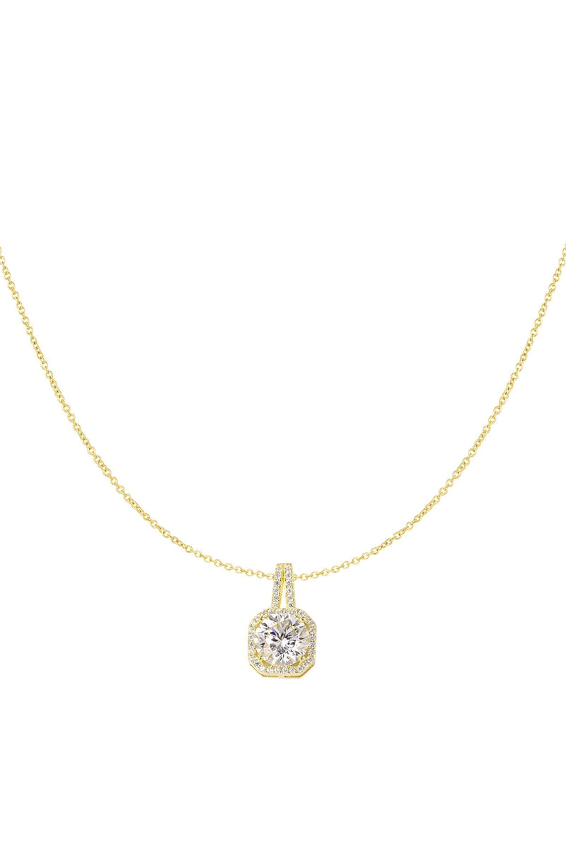 925 Sterling Silver Gold Square Cubic Zirconia Necklace