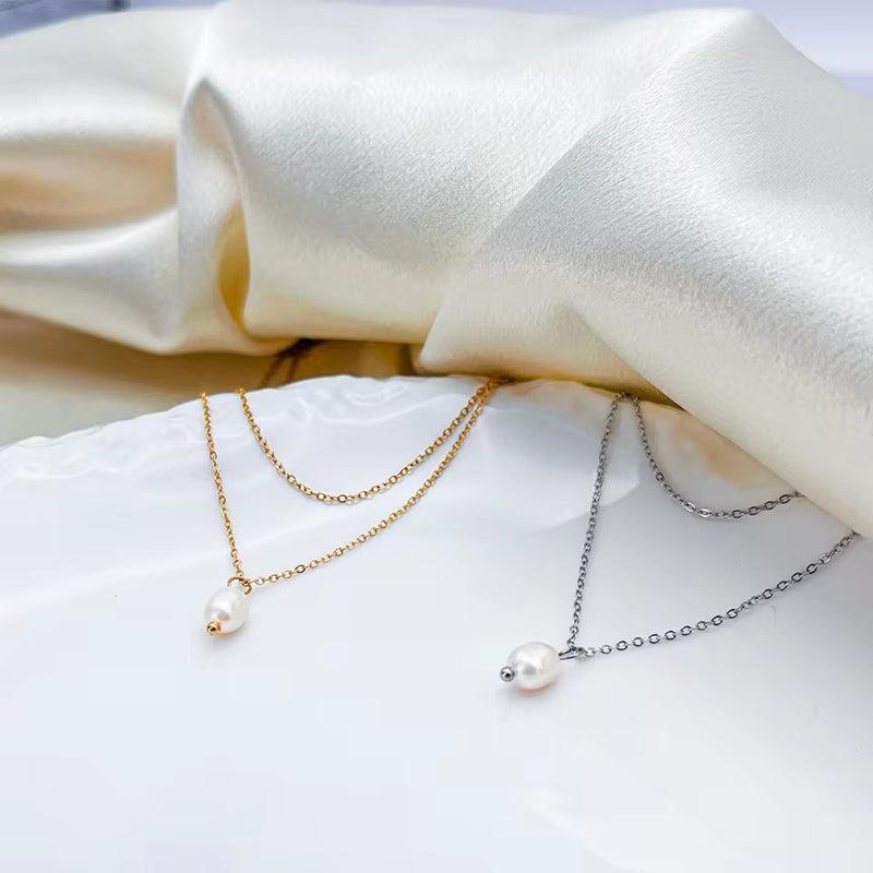 Minimalist Double Layer Freshwater Pearl Necklace