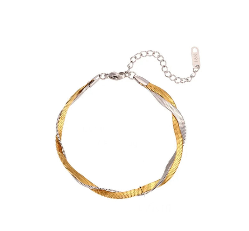 Gold Double Layer Woven Twisted Snake Chain Bracelet