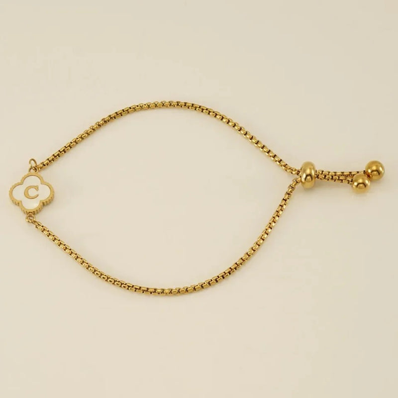 Gold A-Z Initial Clover Letter Bracelet