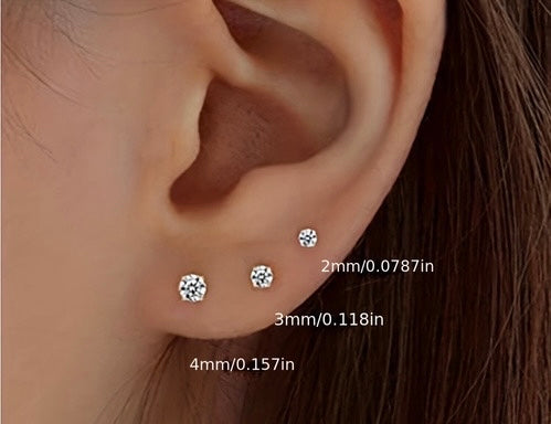 3 Pieces / Set 925 Sterling Silver Ear Stud Zircon Diamond Earrings