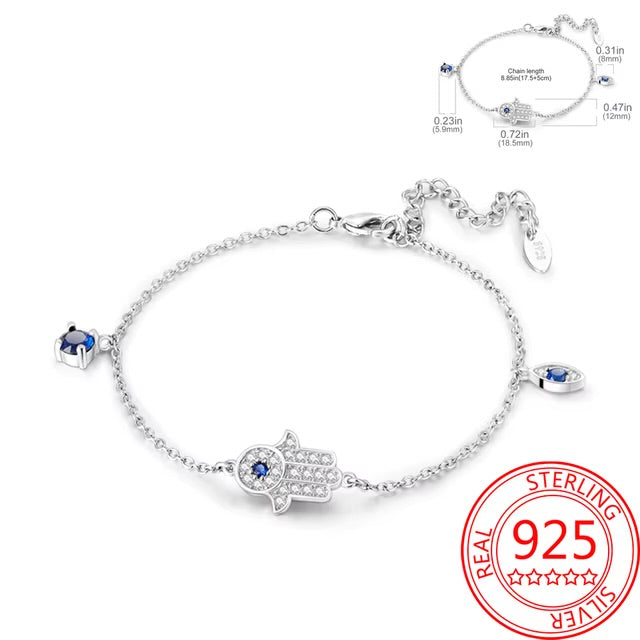 925 Sterling Silver Fatima's Hamsa Hand Charm Bracelet