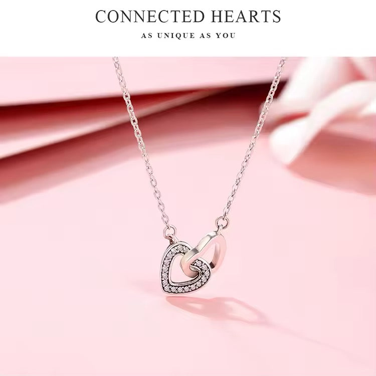 925 Sterling Silver Connected Love Hearts Necklace