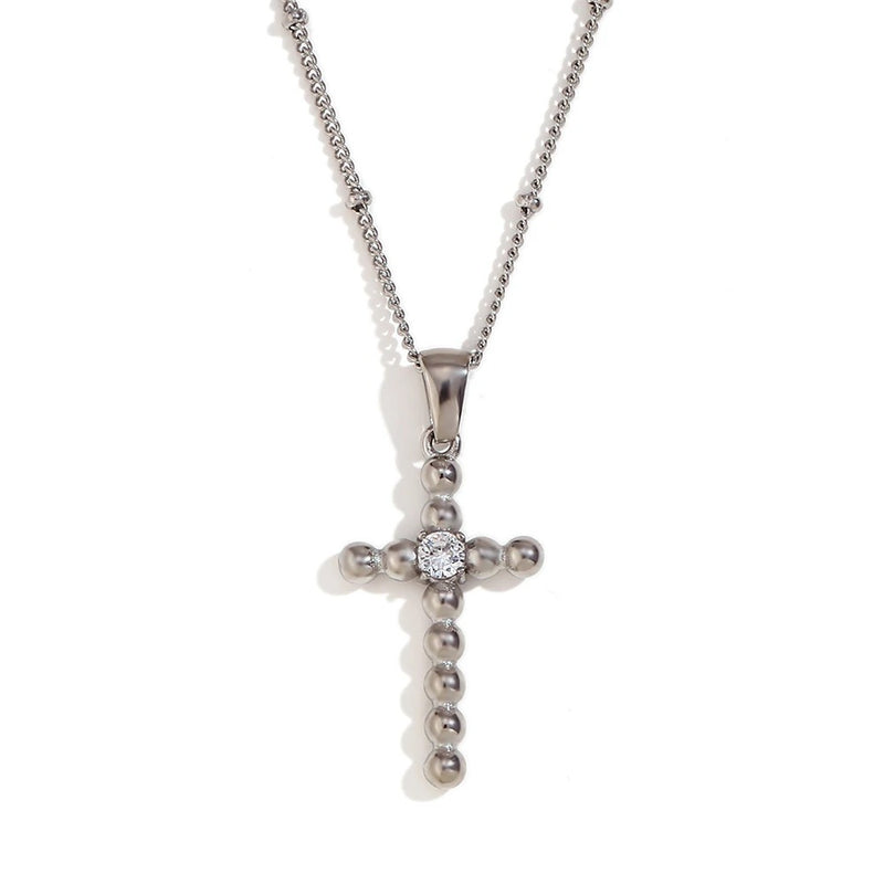 Dainty Zircon Cross Beaded Necklace