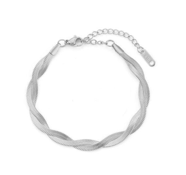 Silver Double Layer Woven Twisted Snake Chain Bracelet