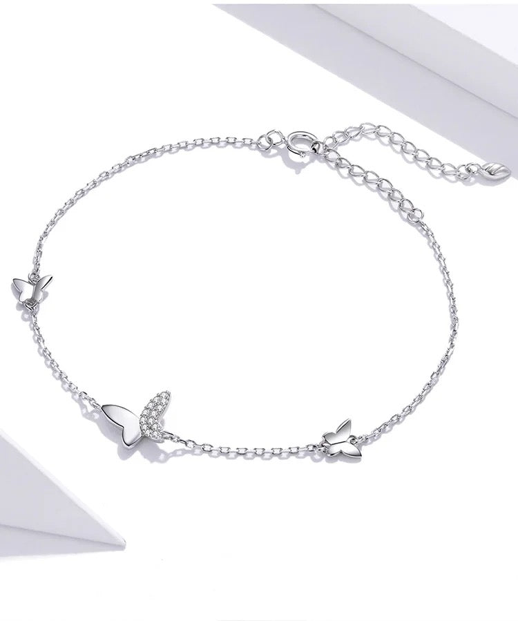 925 Sterling Silver Flying Butterfly Bracelet