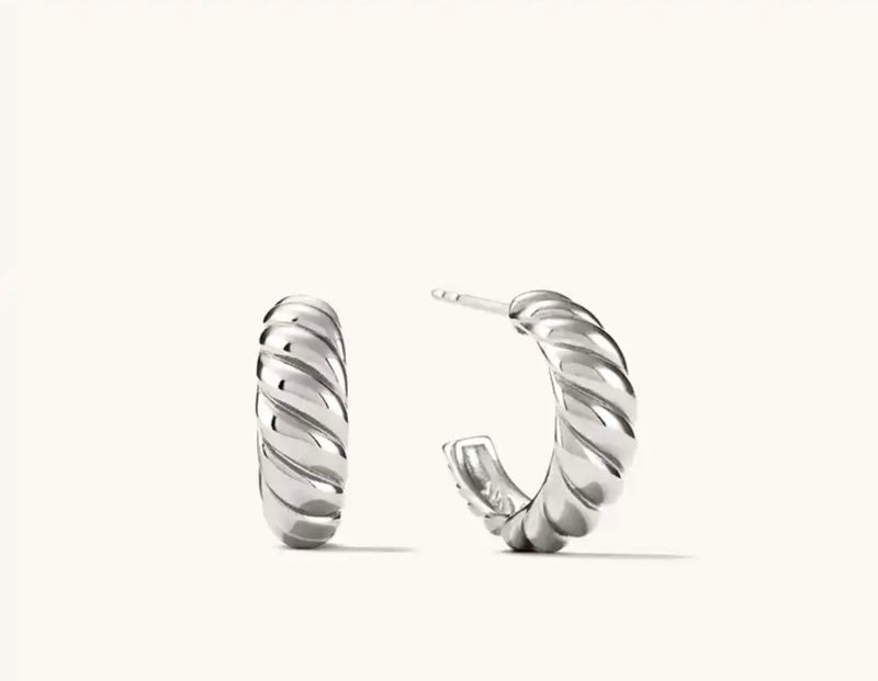 Silver Croissant Twisted Hoop Earrings