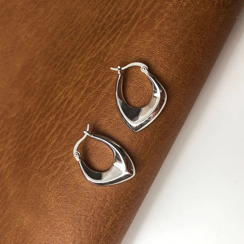 Silver 925 Geometric Hoop Irregular Earrings