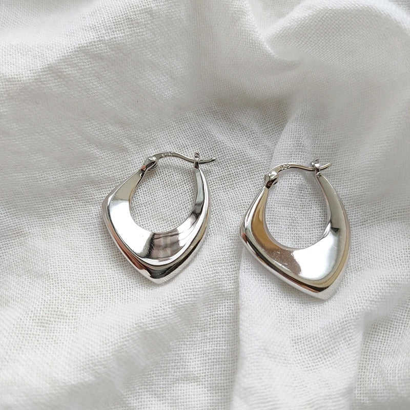 Silver 925 Geometric Hoop Irregular Earrings