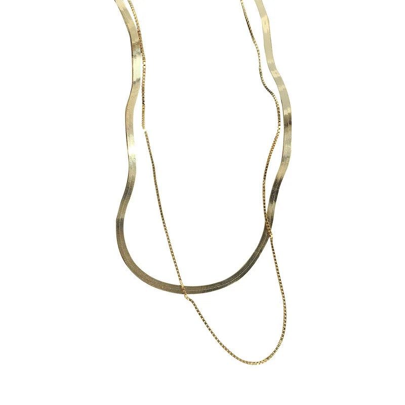925 Sterling Gold Double Layer Snake Chain Necklace