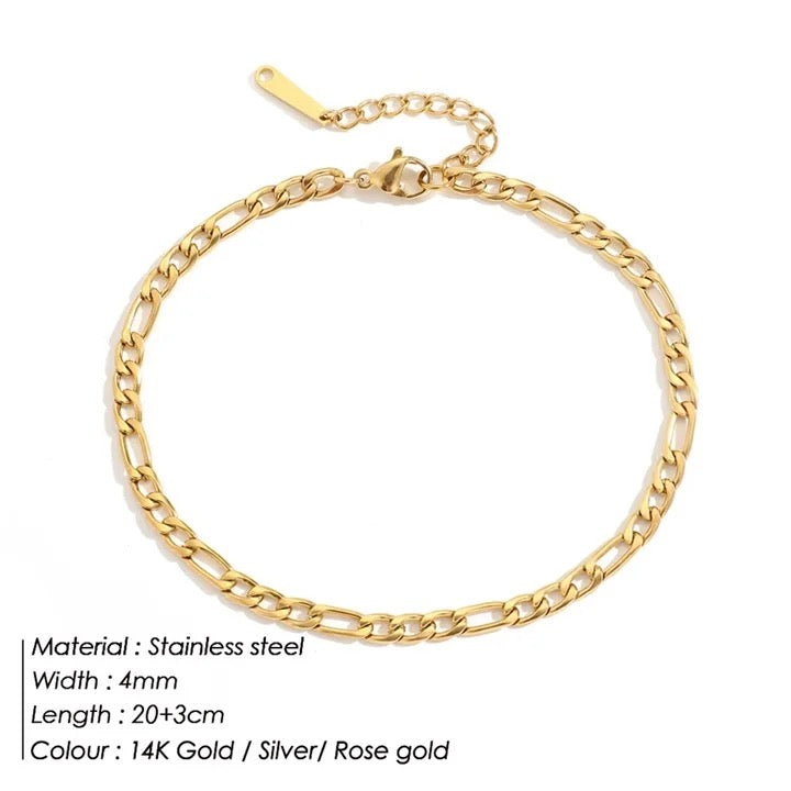 Gold Cuban Franco Chain Link Anklet Bracelet