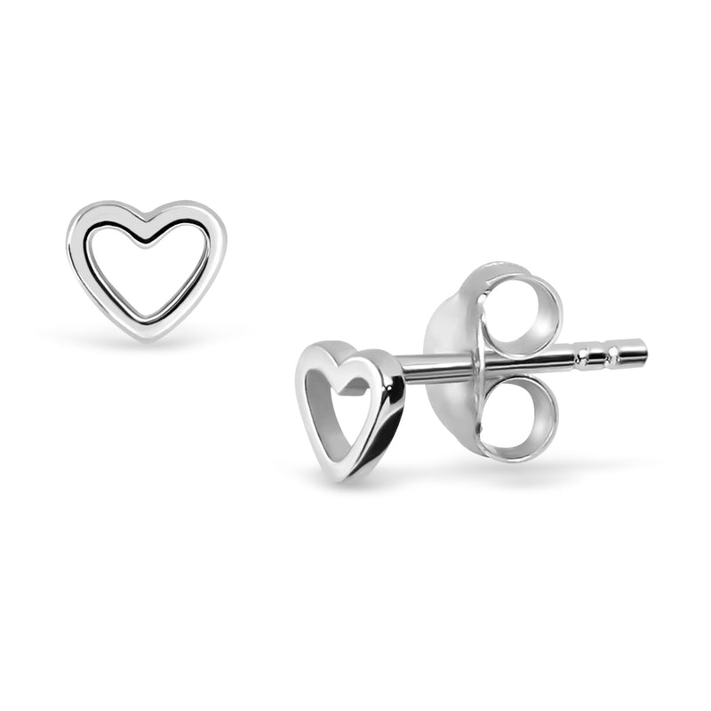 Sterling Silver Open Heart Stud Earrings