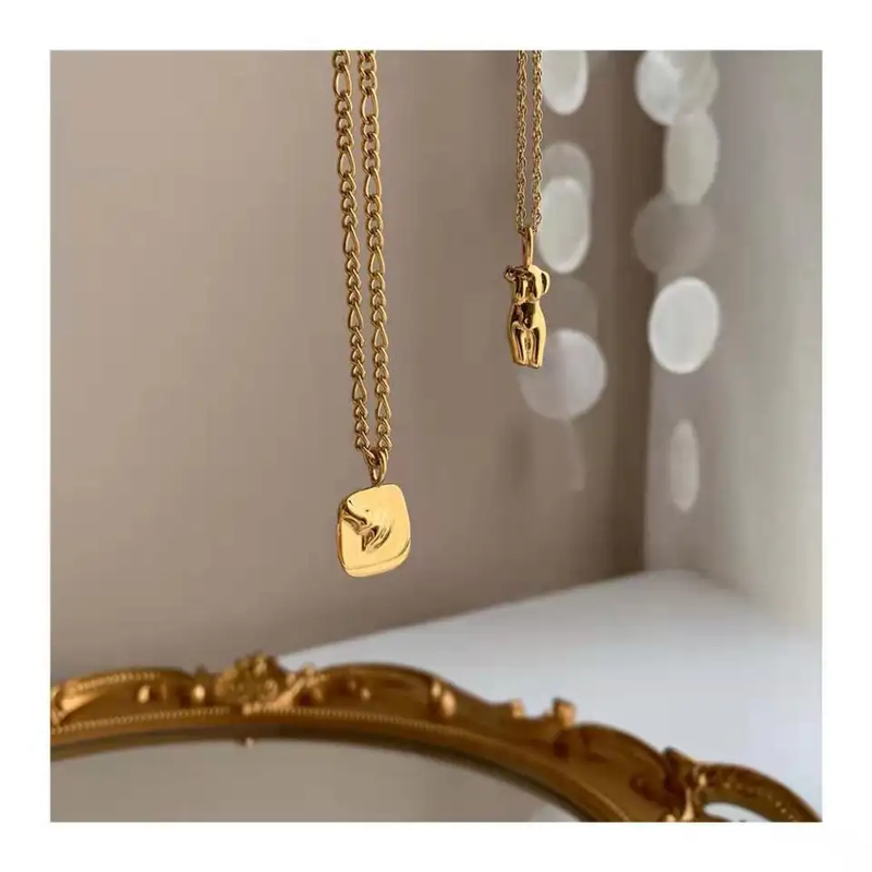 Gold Abstract Body Pendant 18k Gold Plated Chain Necklace