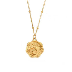 Gold Engraved Cherry Flower Coin Necklace