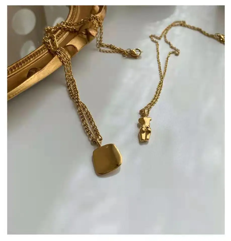 Gold Abstract Body Pendant 18k Gold Plated Chain Necklace