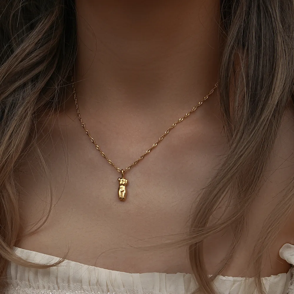 Gold Abstract Body Pendant 18k Gold Plated Chain Necklace