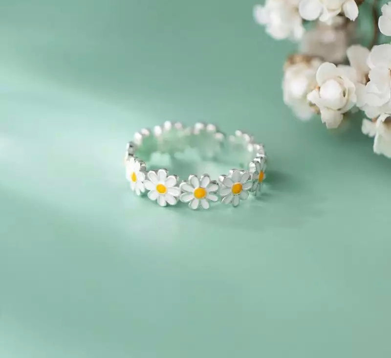 S925 Sterling Silver Adjustable Daisy Ring