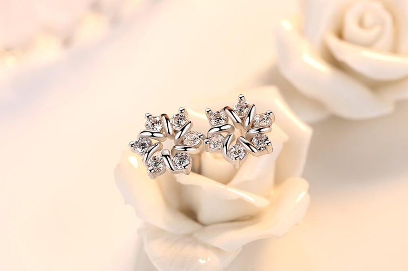 925 Sterling Silver Zircon Flower Earrings