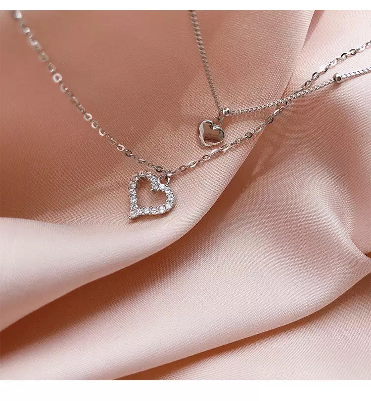 925 Sterling Silver Double Layer Love Heart Necklace