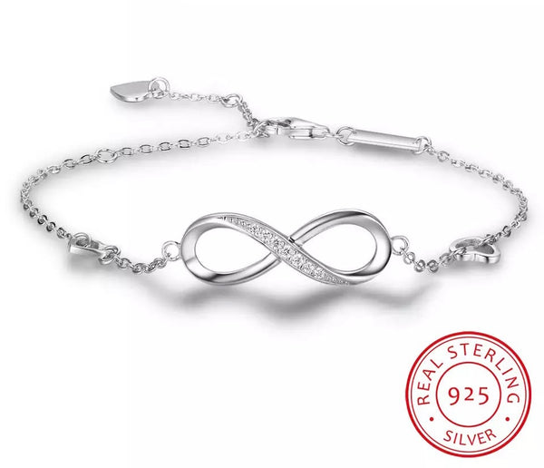 925 Sterling Silver Infinity Cubic Zircon Love Bracelet