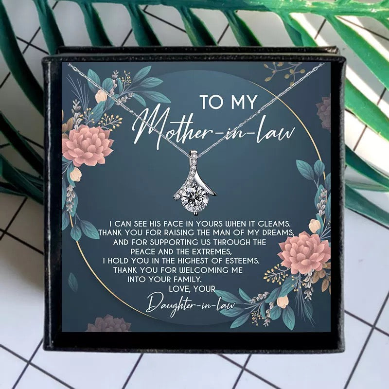 To My Mother in Law Necklace from Daughter | Gift to Mother-in-Law for Christmas Birthday Mother's Day, Message Card to Mum-in-Law
