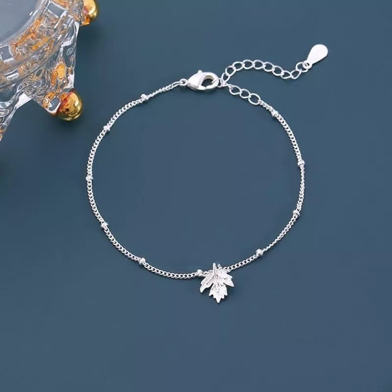 925 Sterling Silver Delicate Maple Leaf Bracelet