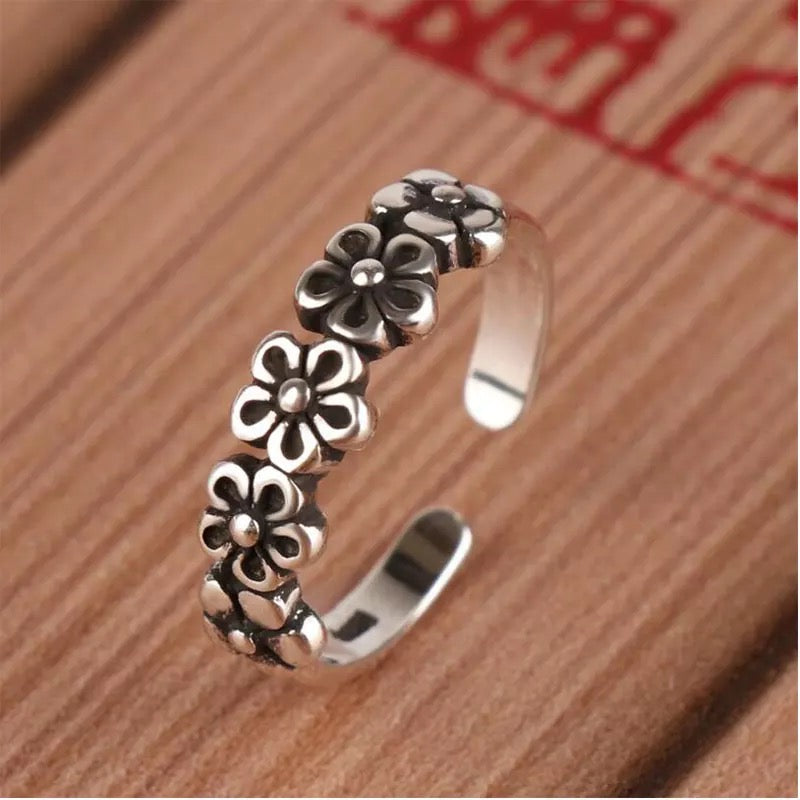 925 Silver Adjustable Sunflower Ring
