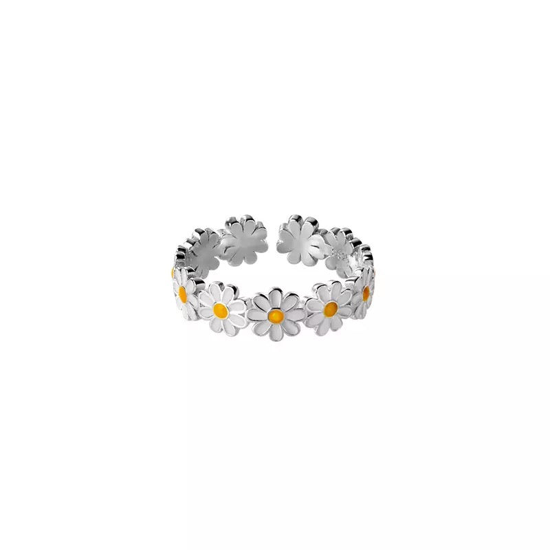 S925 Sterling Silver Adjustable Daisy Ring