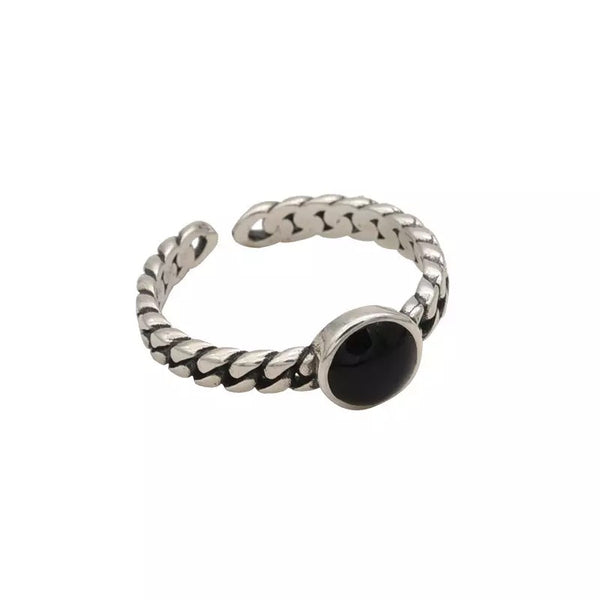 Sterling Silver Oxidised Adjustable Black Onyx Gemstone Ring