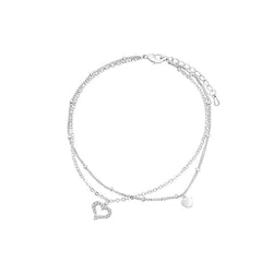925 Sterling Silver Double Layer Love Heart Anklet Bracelet