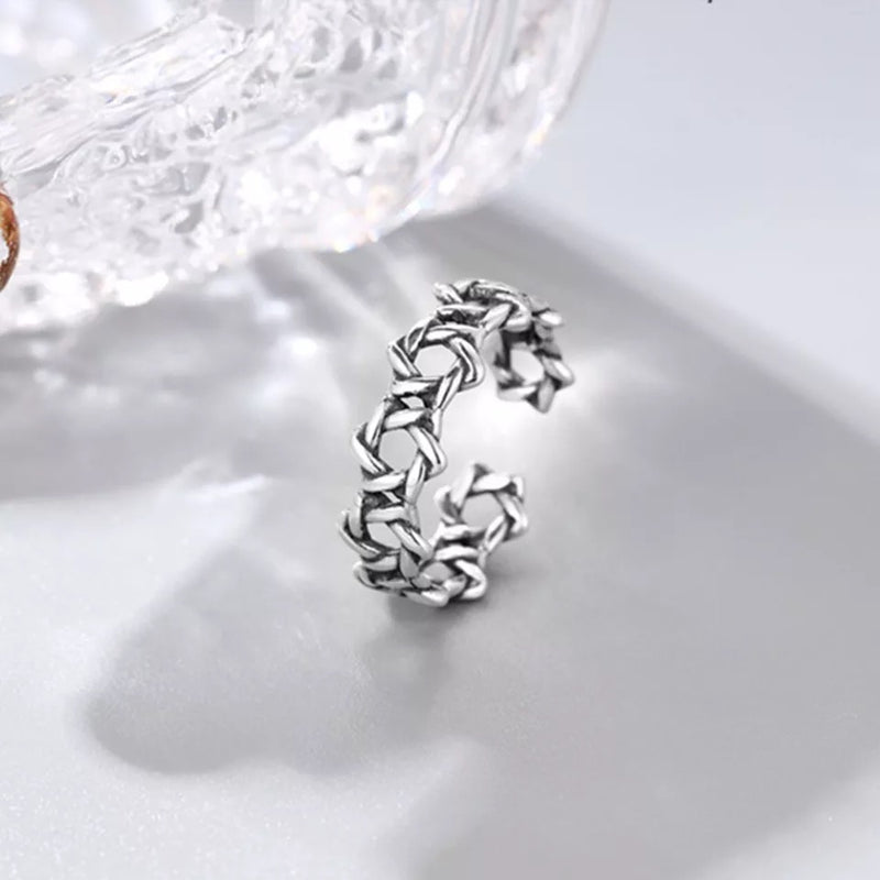 925 Sterling Silver Adjustable Twisted Star Ring