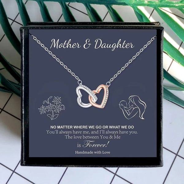 Mother and Daughter Double Heart Women’s Crystal Chain Necklace Linked Necklaces Mother’s Day Gift Mother and Daughter Jewellery