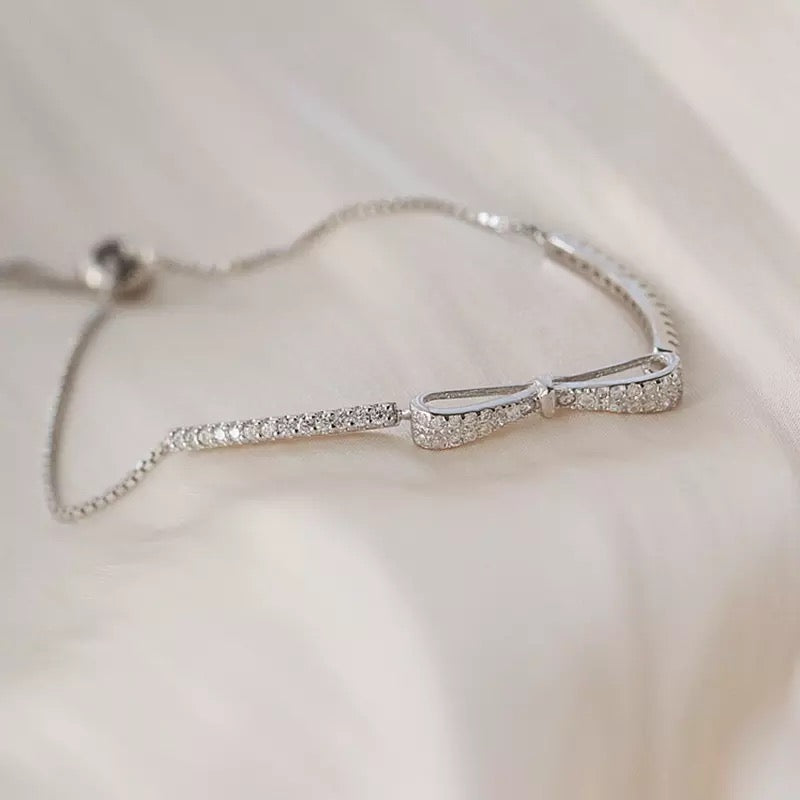 925 Sterling Silver Bowknot Cubic Zircon Adjustable Tennis Bracelet