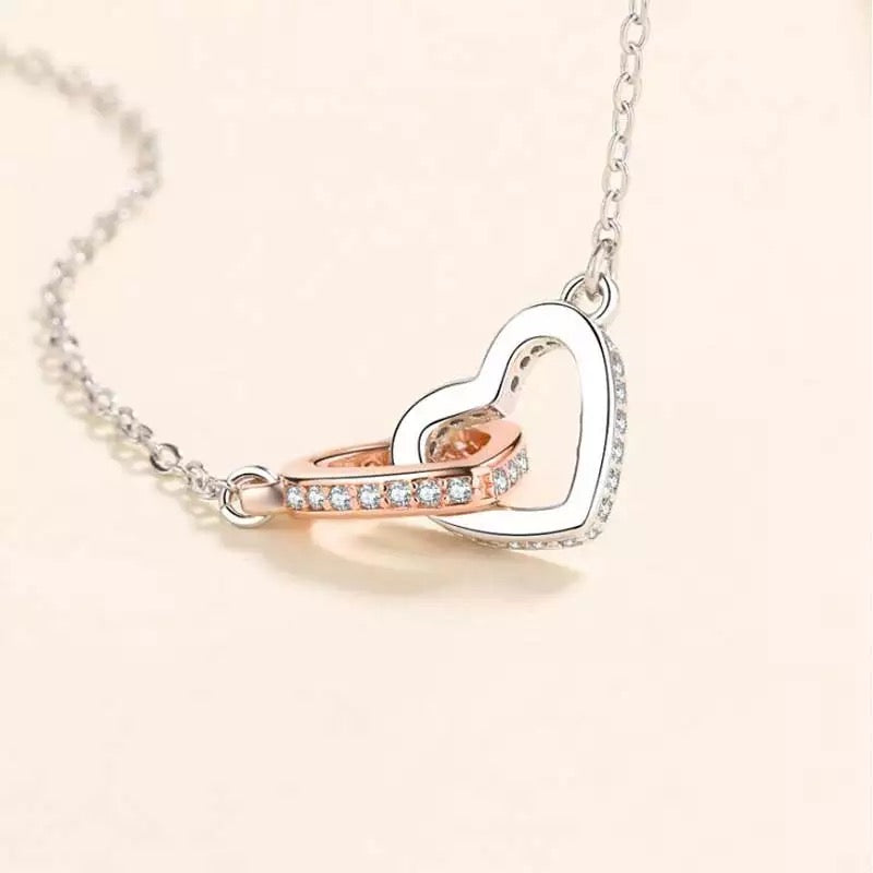 Mother and Daughter Double Heart Women’s Crystal Chain Necklace Linked Necklaces Mother’s Day Gift Mother and Daughter Jewellery