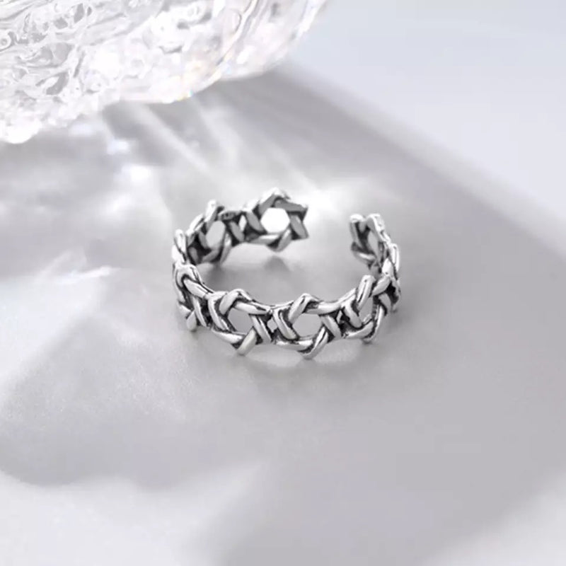 925 Sterling Silver Adjustable Twisted Star Ring