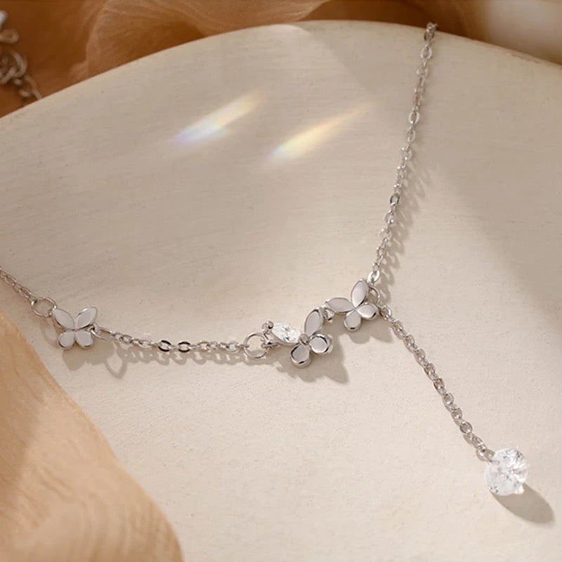 925 Sterling Silver Butterfly Flower Tassel Anklet Bracelet