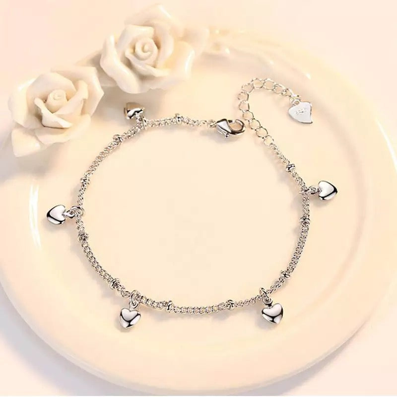 925 Sterling Silver Love Heart Adjustable Bracelet