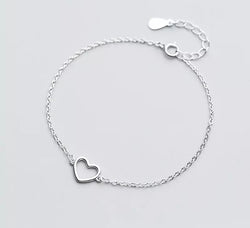 925 Sterling Silver Adjustable Dainty Heart Charm Bracelet