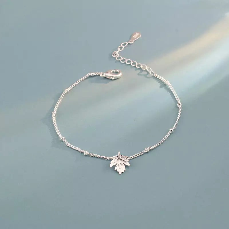 925 Sterling Silver Delicate Maple Leaf Bracelet