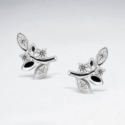 Sterling Silver CZ leaf Sprig Stud Earrings