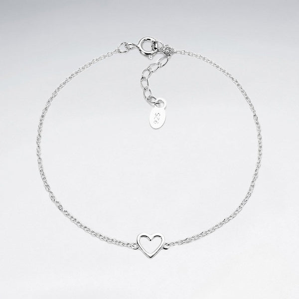 Sterling Silver Geometric Open Heart Bracelet