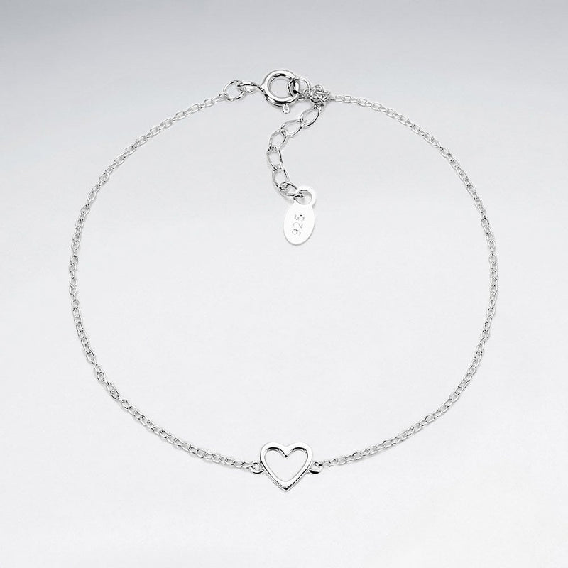 Sterling Silver Geometric Open Heart Bracelet